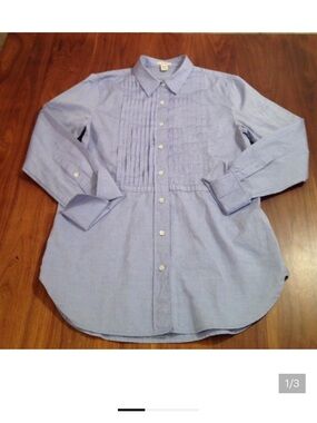 J. Crew Light Blue Pleated Front Button-Down Shirt tuxedo shirt